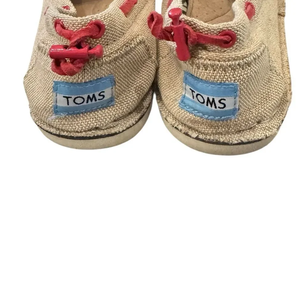TOMS Women's Burlap Canvas Tan Red Slip-On Shoes Loafers 7.5
